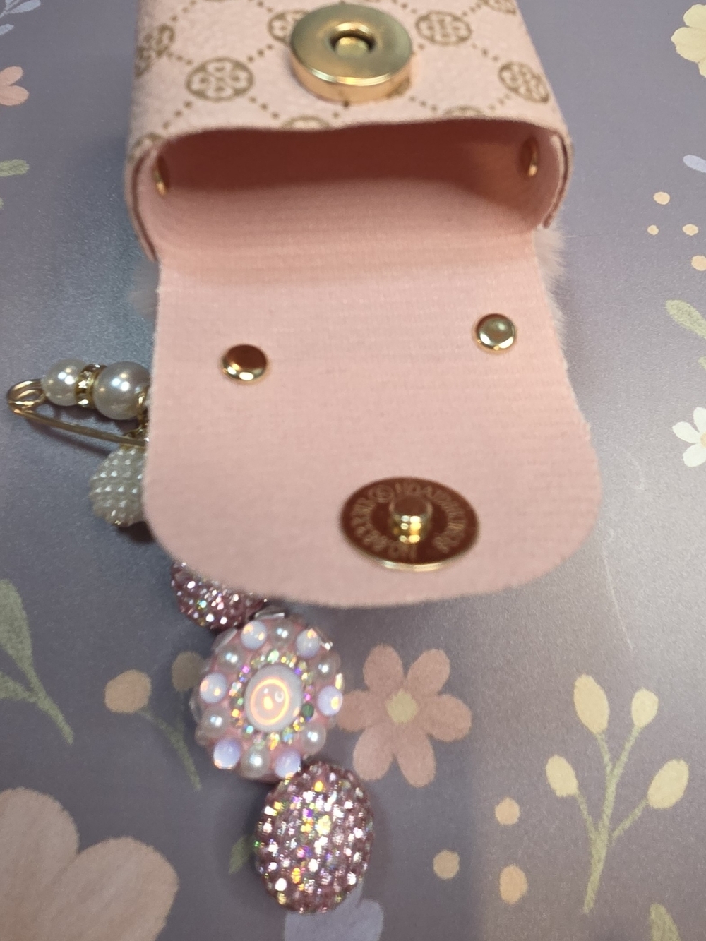 Pink Faux-Fur Pom Pom Keychain Bag Charm with Crystal Accents - Picture 8 of 14